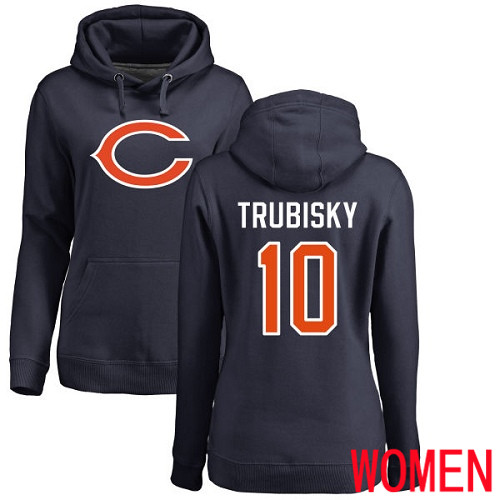 Chicago Bears Navy Blue Women Mitchell Trubisky Name and Number Logo NFL Football 10 Pullover Hoodie Sweatshirts